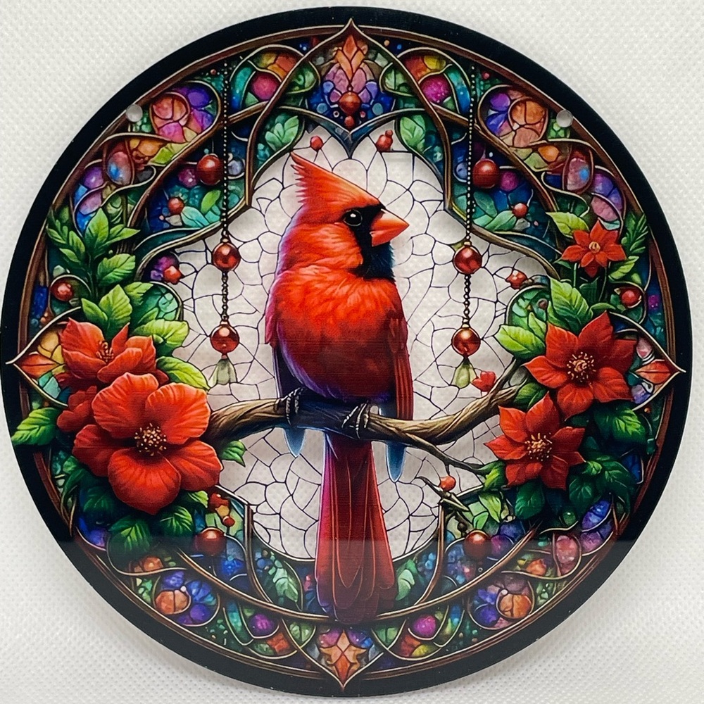 Suncatcher Acrylic Cardinal Red Flowers Bird Decorative Home Cabin Decor Gifts